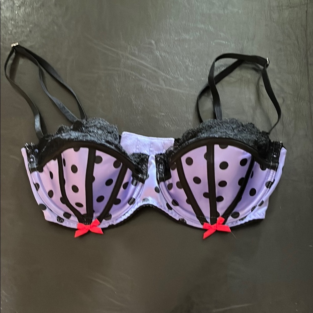 Victoria secret Polka Dot Lace Trim Bra - Purple and Black